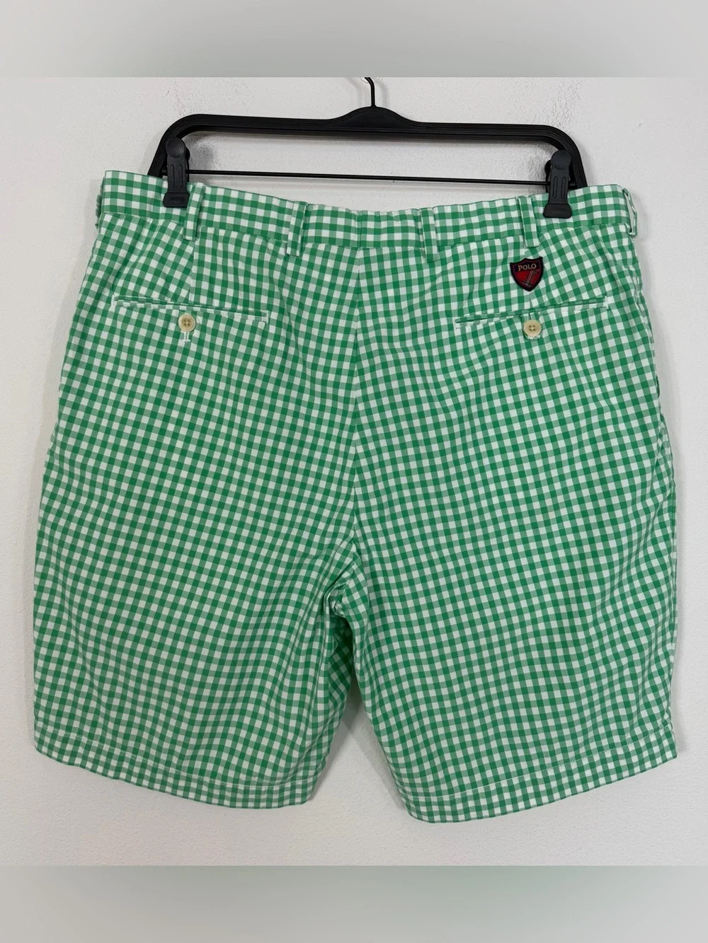 Polo Golf White Green Gingham Shorts RL Preppy Size 36